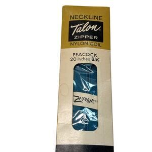 Vintage Talon Zipper Nylon Coil Neckline 20 inch Peacock Blue Zephyr Deadstock
